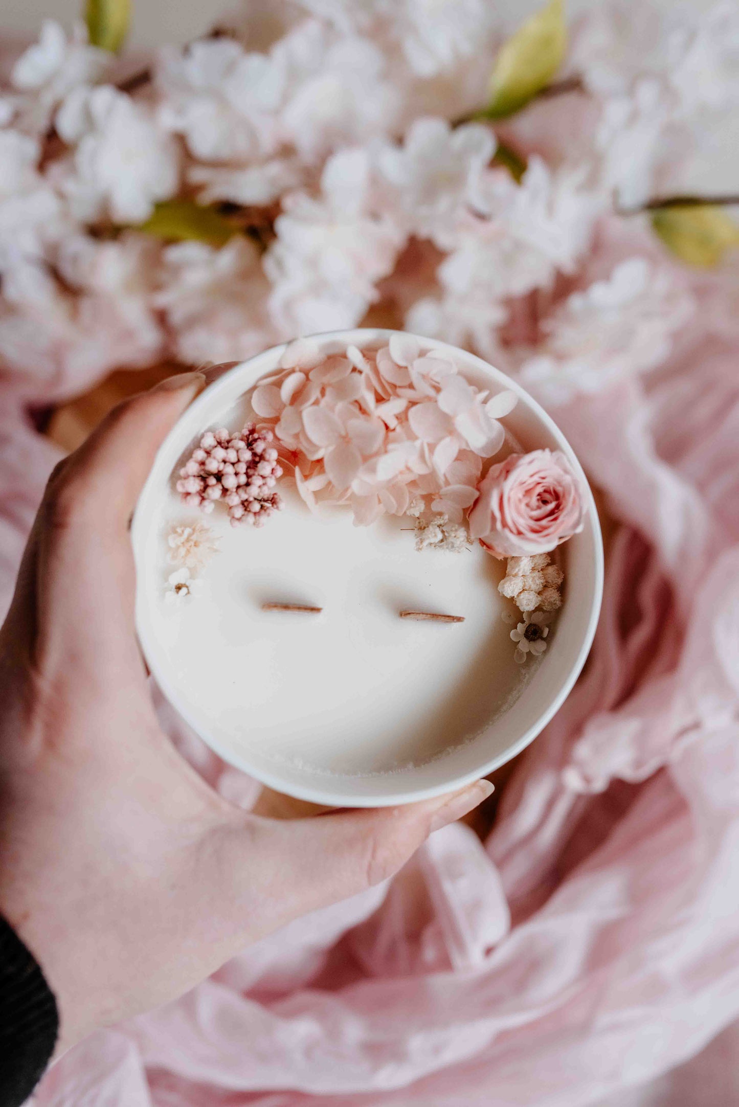 Rose & Vanille - Bougie cire de soja, parfum sans CMR, fleurs séchées