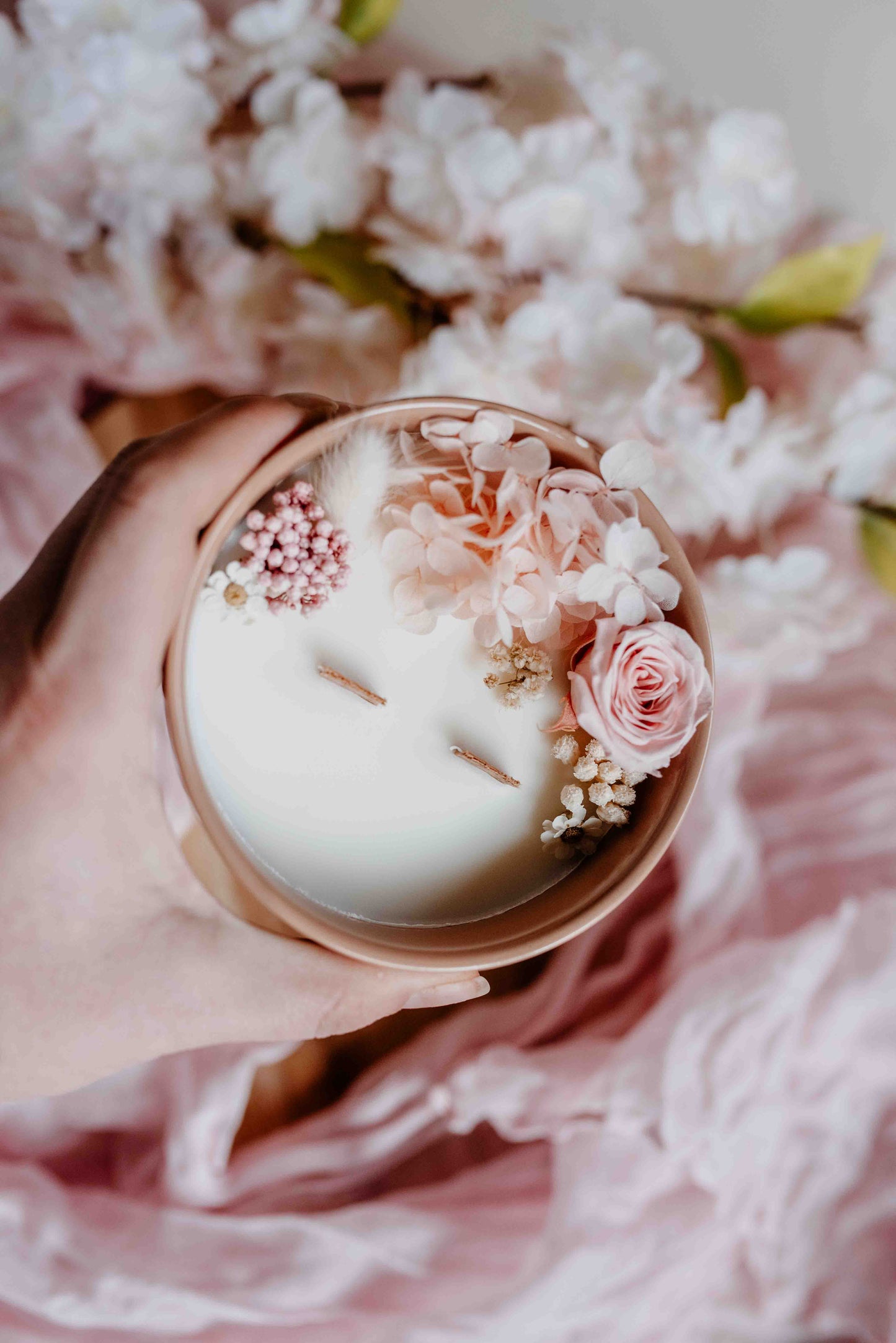 Cachemire & Soie - Bougie cire de soja, parfum sans CMR, fleurs séchées