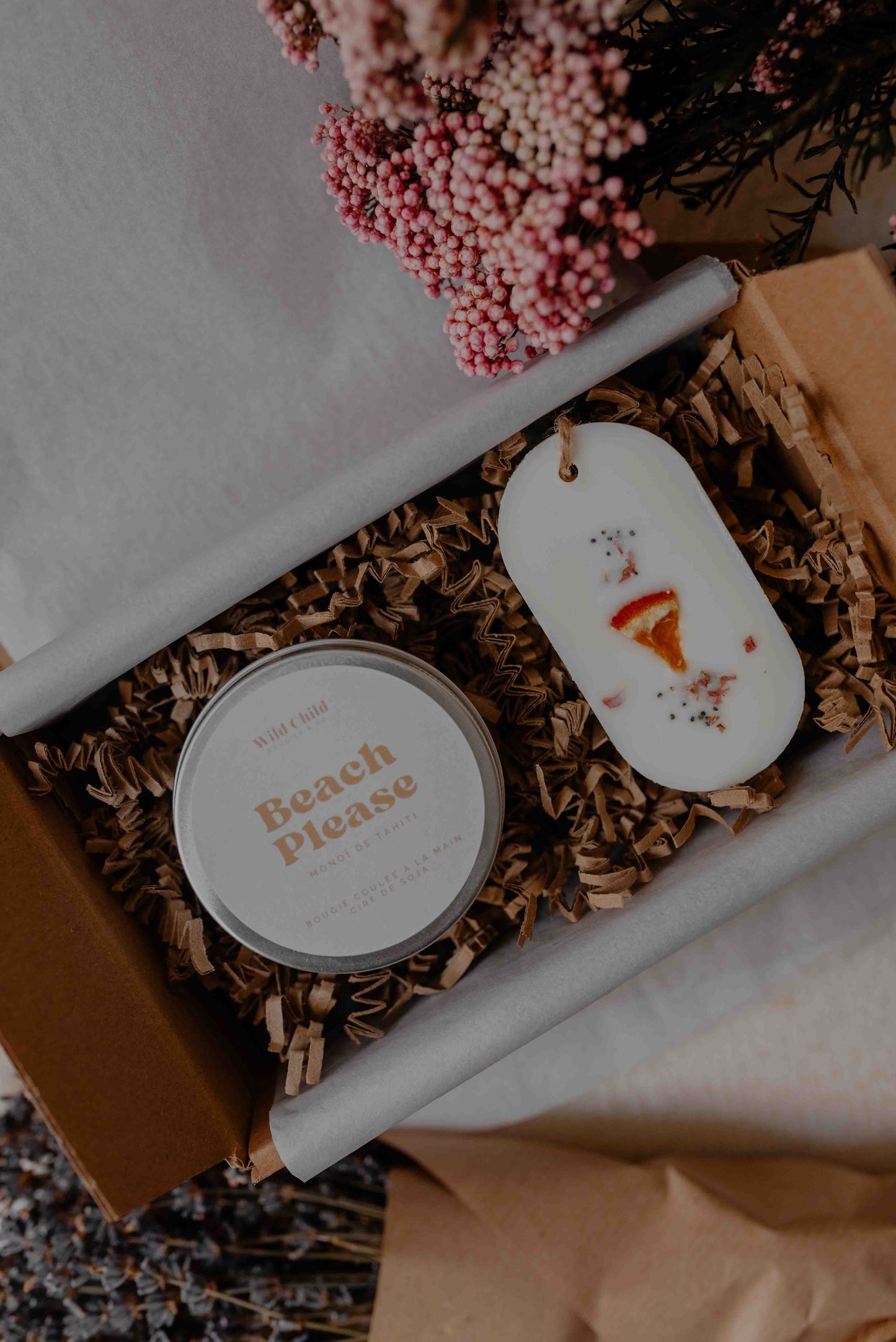 Coffret cadeau personnalisable, mini bougie + fondant parfumé