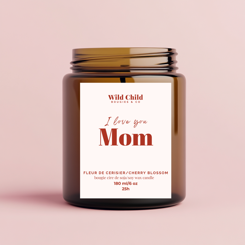 "I love you mom" Bougie cire de soja et parfum au choix 25h