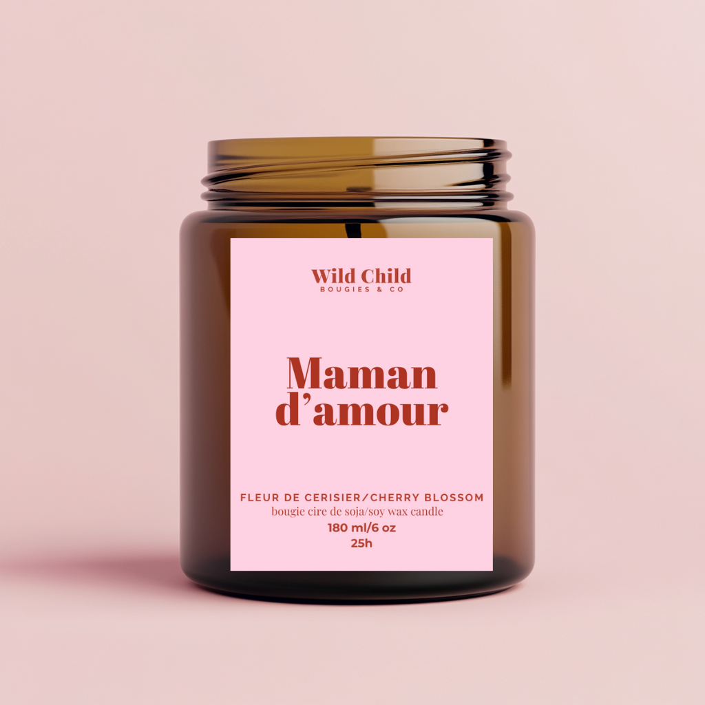 "Maman d'amour" Bougie cire de soja et parfum au choix 25h