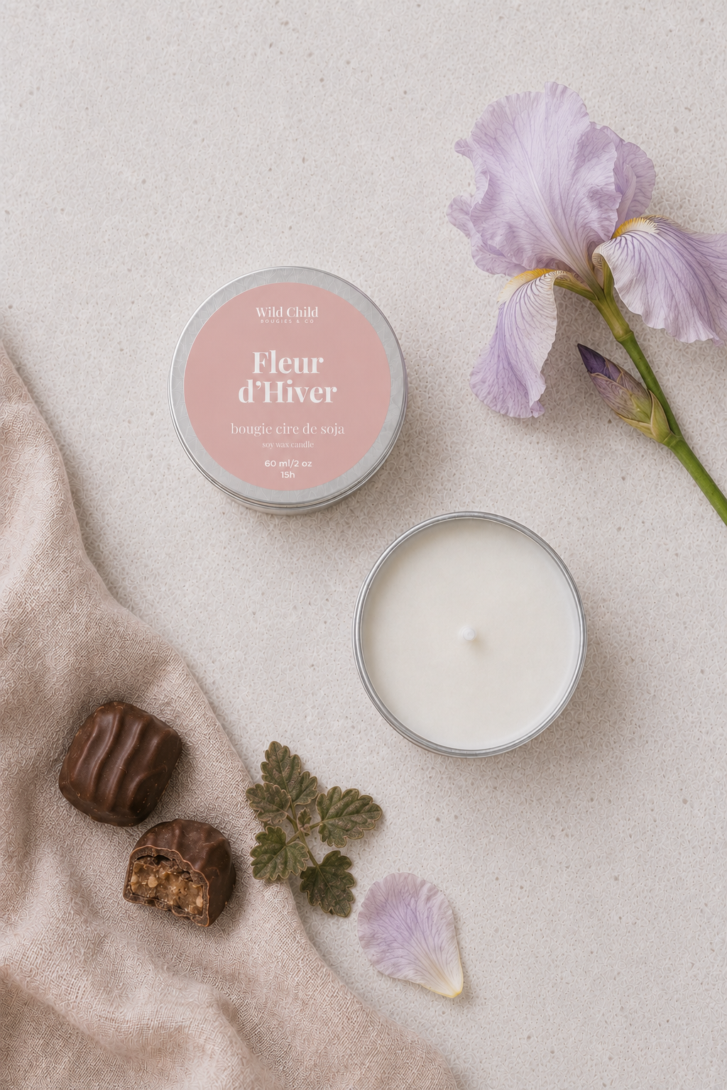 "Fleur d'hiver" Bougie de Noël - Cire végétale - 25h
