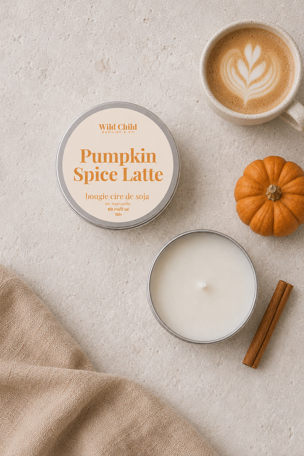 "Pumpkin Spice Latte" - Bougie naturelle parfumée - 25H