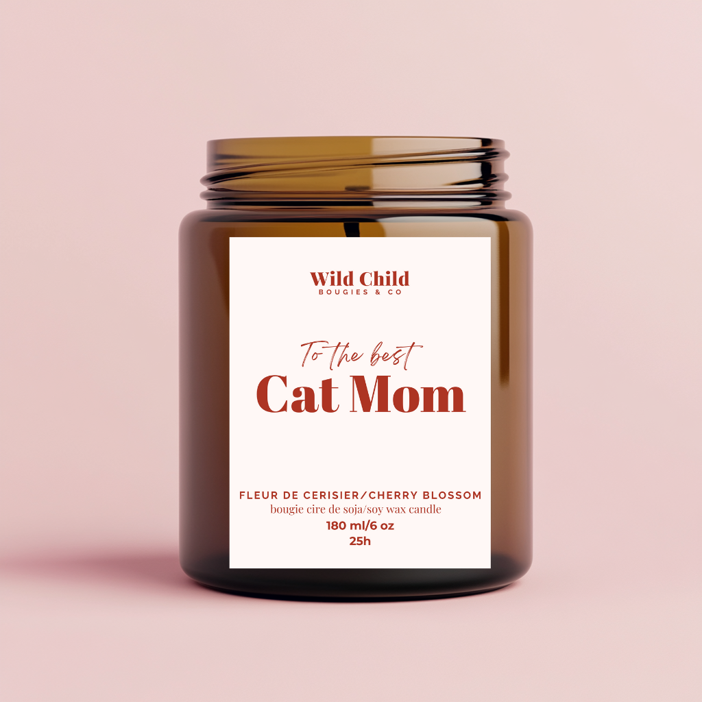 "Best Cat Mom" Bougie cire de soja et parfum au choix 25h