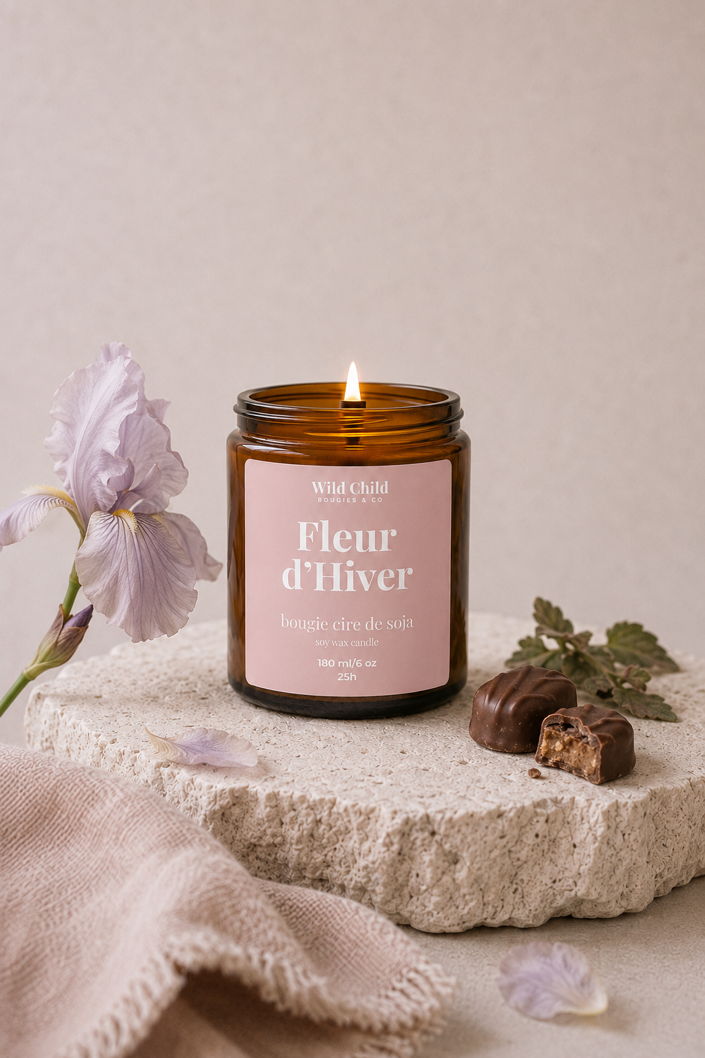 "Fleur d'hiver" Bougie de Noël - Cire végétale - 25h