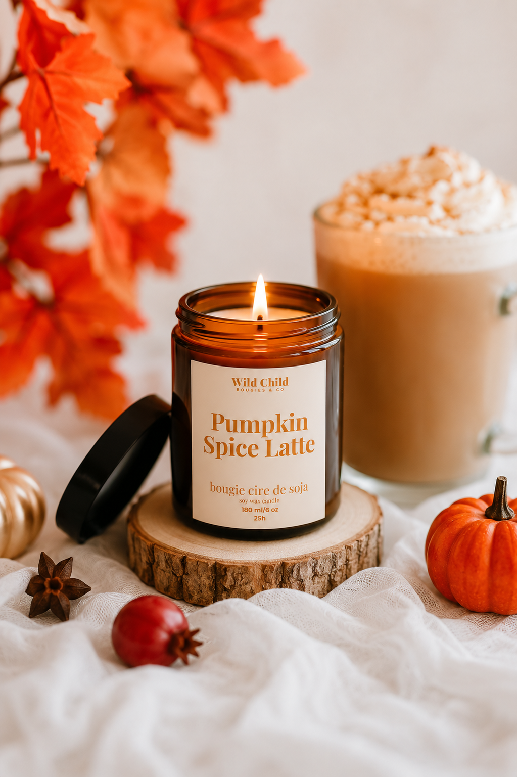 "Pumpkin Spice Latte" - Bougie naturelle parfumée - 25H